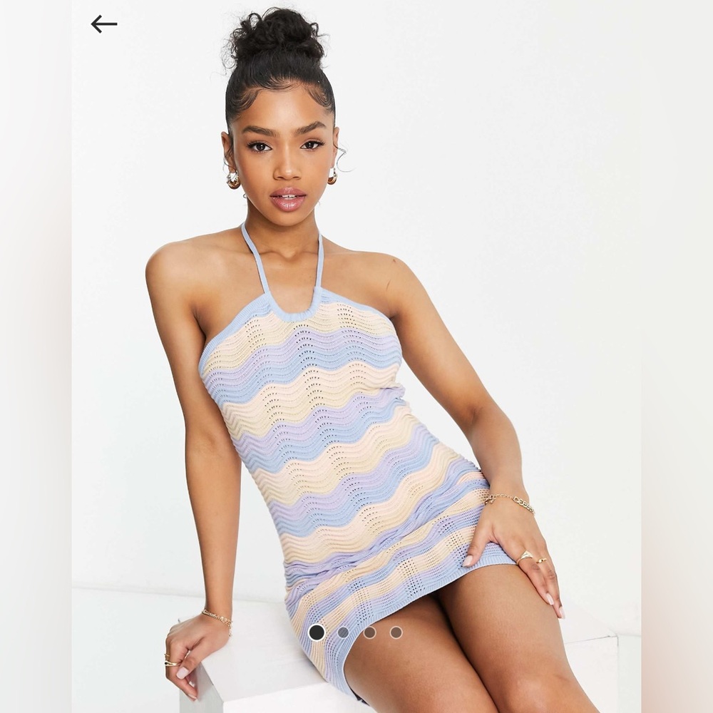 ASOS miss selfridge textured wavy stripe halter dress